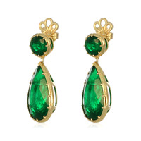 32.95 Ct.Tw.Total Carat Weight Emerald Drops Earrings, 18K Yellow Gold Image