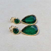 32.95 Ct.Tw.Total Carat Weight Emerald Drops Earrings, 18K Yellow Gold Life Style