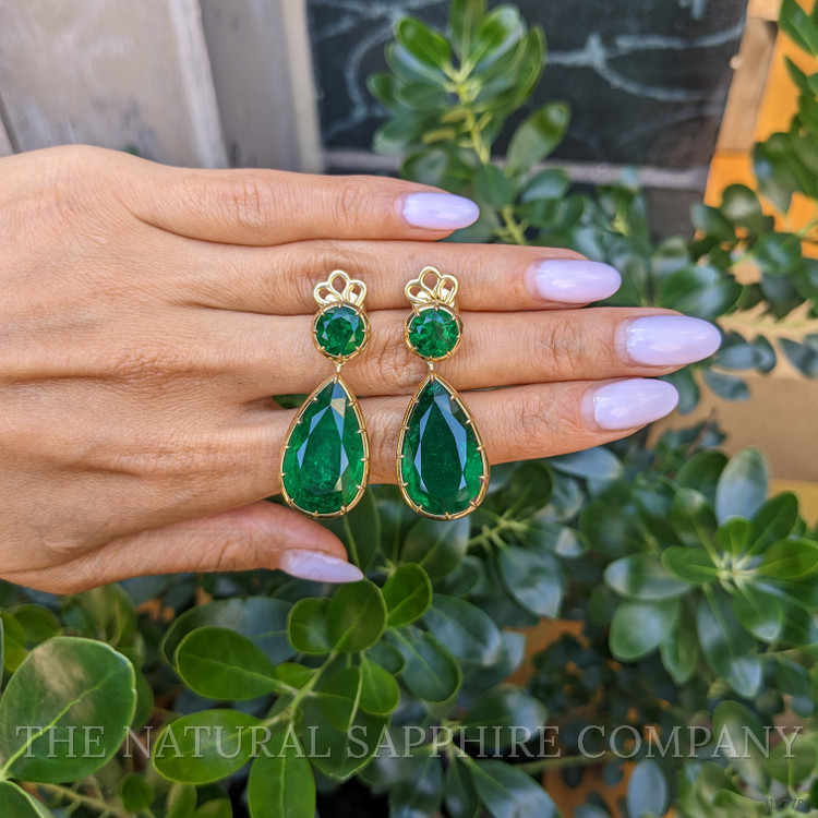32.95 Ct.Tw. Emerald Drops Earrings, 18K Yellow Gold