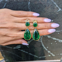 32.95 Ct.Tw.Total Carat Weight Emerald Drops Earrings, 18K Yellow Gold Life Style