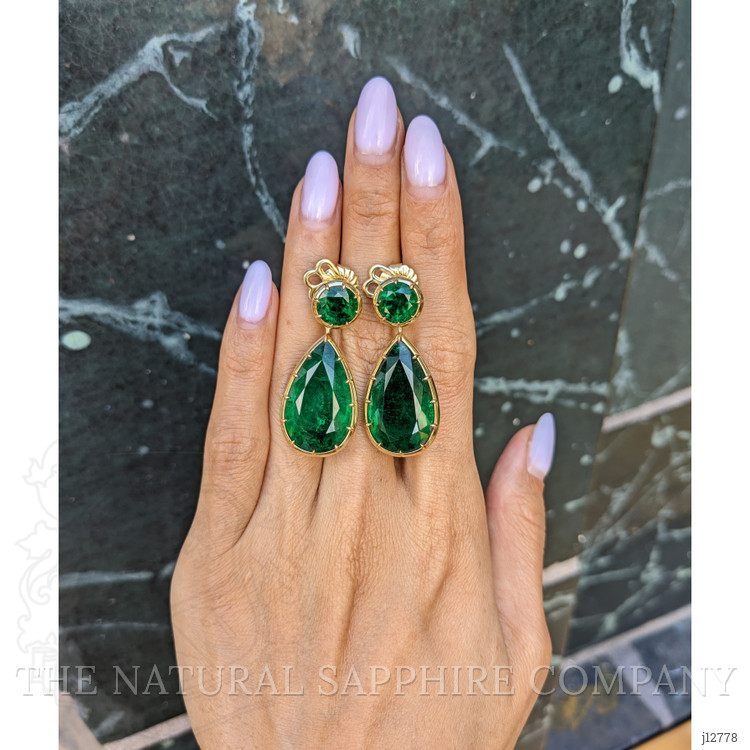 32.95 Ct.Tw. Emerald Drops Earrings, 18K Yellow Gold