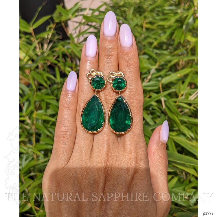 32.95 Ct.Tw. Emerald Drops Earrings, 18K Yellow Gold