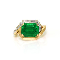 4.67 Ct. Emerald and Natural Diamond Accent Stones Ring, 18K Yellow Gold Video