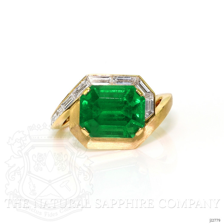 4.67 Ct. Emerald and Natural Diamond Accent Stones Ring, 18K Yellow Gold