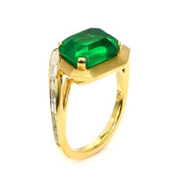 4.67 Ct. Emerald and Natural Diamond Accent Stones Ring, 18K Yellow Gold Image