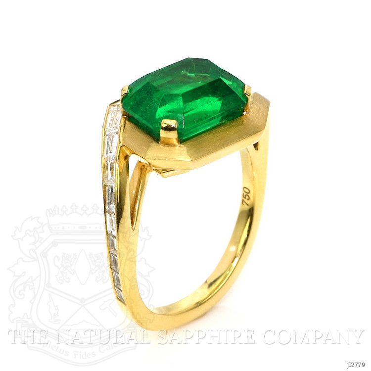 4.67 Ct. Emerald and Natural Diamond Accent Stones Ring, 18K Yellow Gold