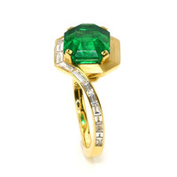 4.67 Ct. Emerald and Natural Diamond Accent Stones Ring, 18K Yellow Gold Image