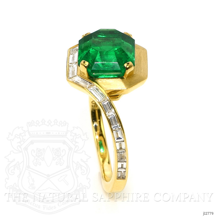 4.67 Ct. Emerald and Natural Diamond Accent Stones Ring, 18K Yellow Gold