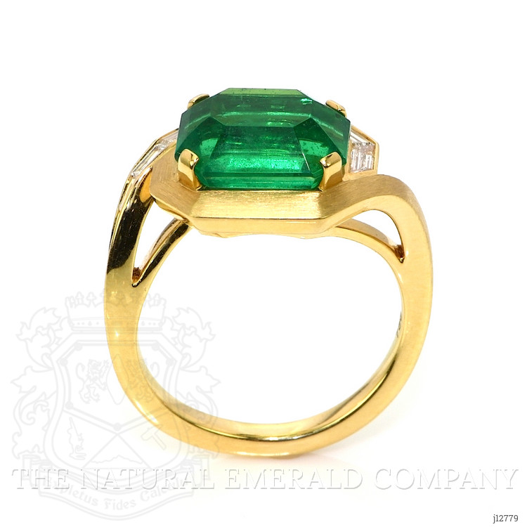 4.67 Ct. Emerald and Natural Diamond Accent Stones Ring, 18K Yellow Gold