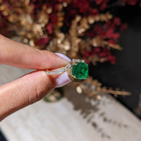 4.67 Ct. Emerald and Natural Diamond Accent Stones Ring, 18K Yellow Gold Life Style