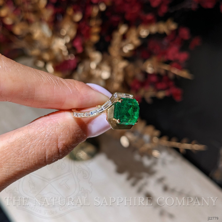 4.67 Ct. Emerald and Natural Diamond Accent Stones Ring, 18K Yellow Gold