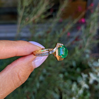 4.67 Ct. Emerald and Natural Diamond Accent Stones Ring, 18K Yellow Gold Life Style