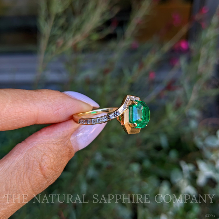 4.67 Ct. Emerald and Natural Diamond Accent Stones Ring, 18K Yellow Gold