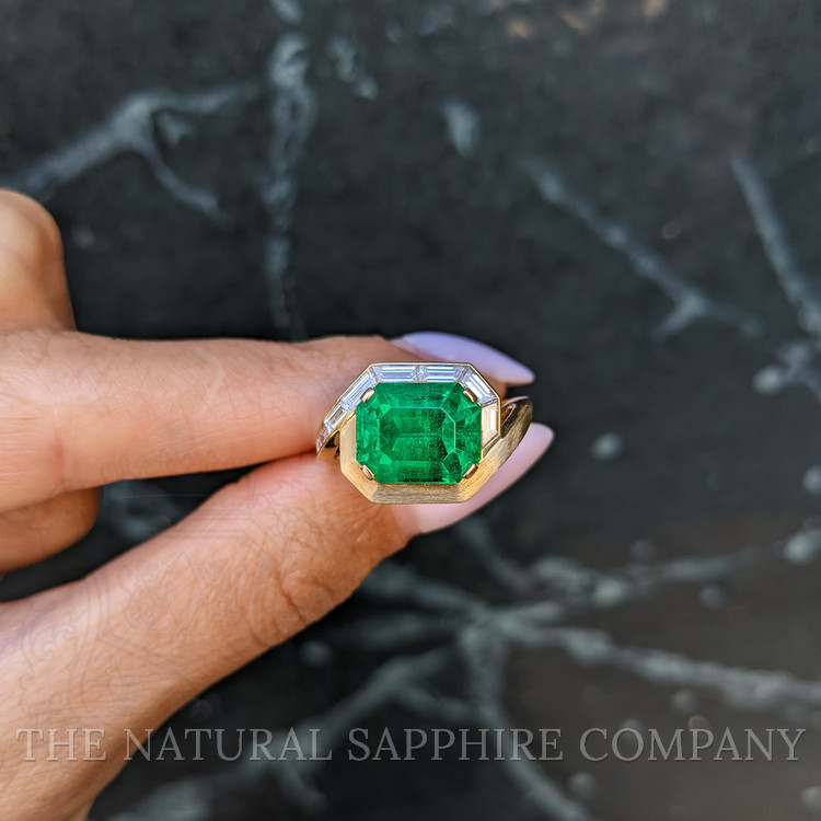 4.67 Ct. Emerald and Natural Diamond Accent Stones Ring, 18K Yellow Gold