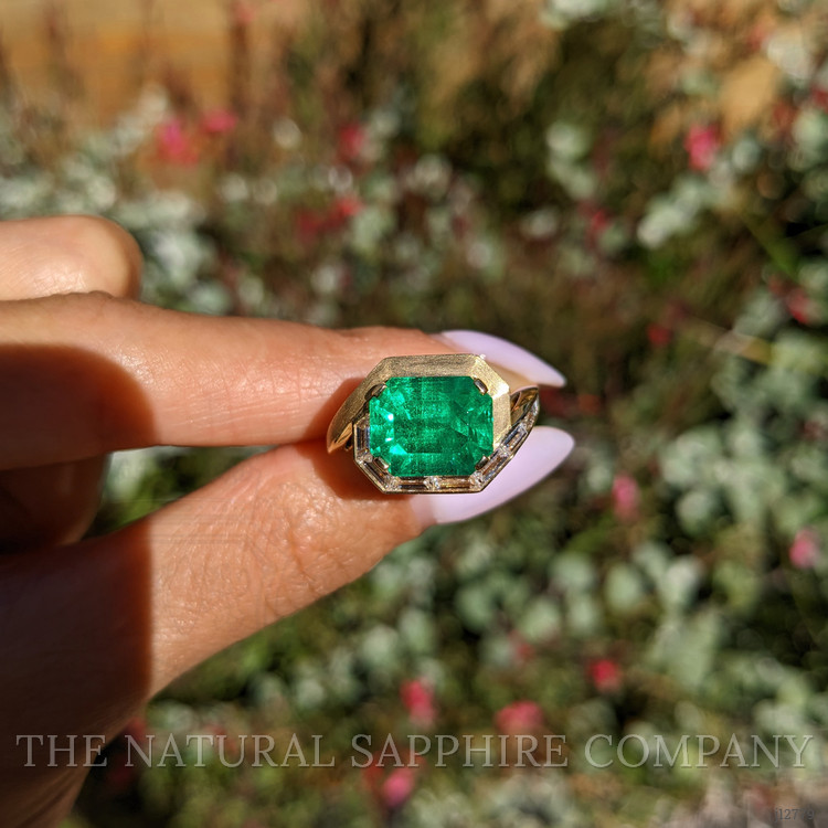 4.67 Ct. Emerald and Natural Diamond Accent Stones Ring, 18K Yellow Gold