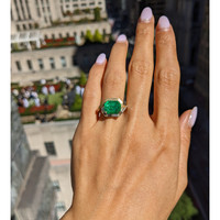 4.67 Ct. Emerald and Natural Diamond Accent Stones Ring, 18K Yellow Gold Life Style