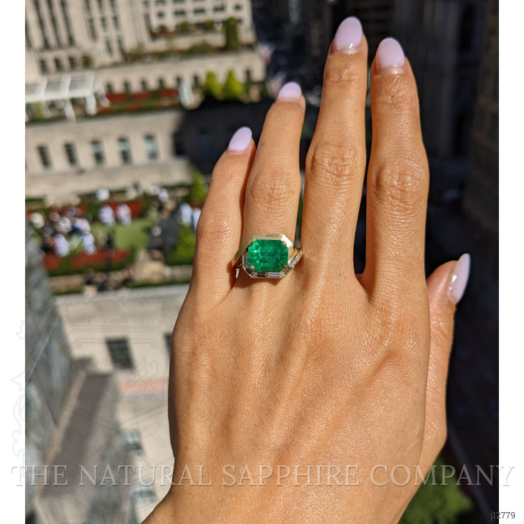 4.67 Ct. Emerald and Natural Diamond Accent Stones Ring, 18K Yellow Gold