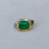 4.67 Ct. Emerald and Natural Diamond Accent Stones Ring, 18K Yellow Gold Life Style