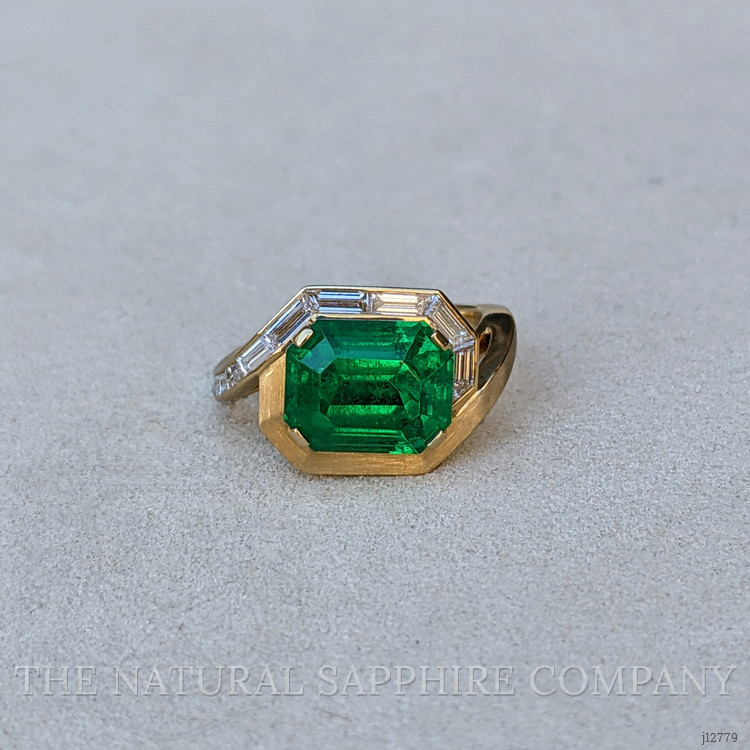 4.67 Ct. Emerald and Natural Diamond Accent Stones Ring, 18K Yellow Gold