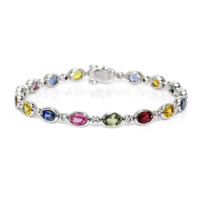 9.63&nbsp;Ct.Tw.Total Carat Weight Multi Color Sapphire and Natural Diamond Bezel Bracelet, Platinum 600 Video
