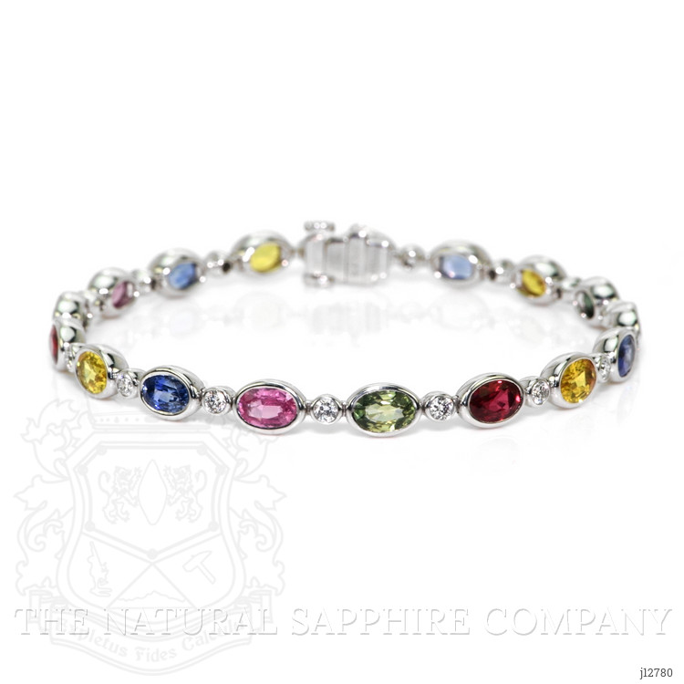9.63 Ct.Tw. Multi Color Sapphire and Natural Diamond Bezel Bracelet, Platinum 600
