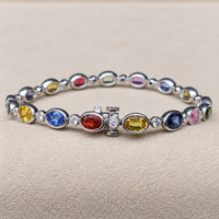 9.63&nbsp;Ct.Tw.Total Carat Weight Multi Color Sapphire and Natural Diamond Bezel Bracelet, Platinum 600 Life Style