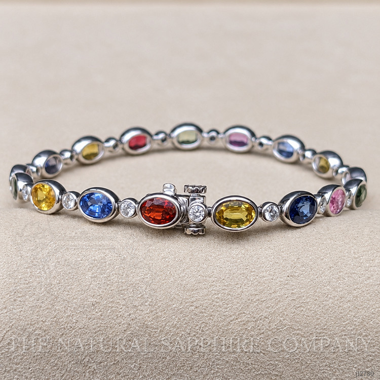 9.63 Ct.Tw. Multi Color Sapphire and Natural Diamond Bezel Bracelet, Platinum 600