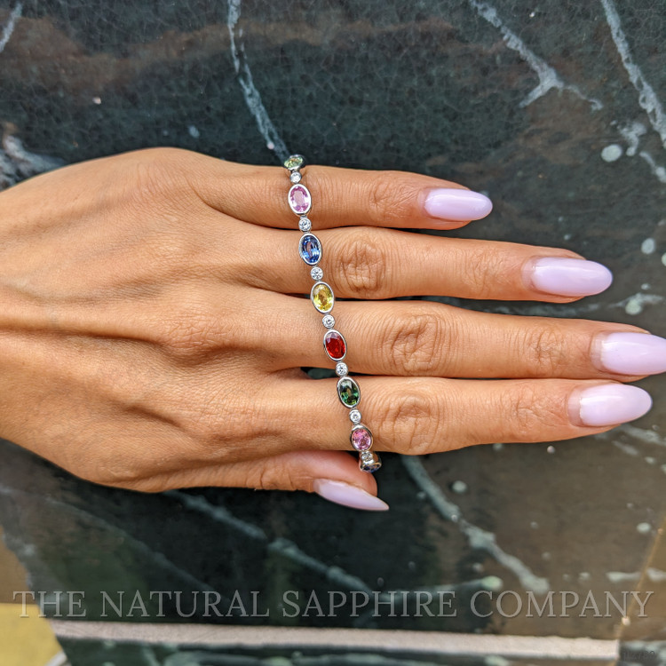 9.63 Ct.Tw. Multi Color Sapphire and Natural Diamond Bezel Bracelet, Platinum 600