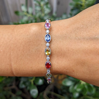 9.63&nbsp;Ct.Tw.Total Carat Weight Multi Color Sapphire and Natural Diamond Bezel Bracelet, Platinum 600 Life Style