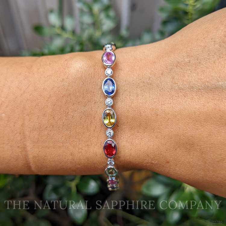 9.63 Ct.Tw. Multi Color Sapphire and Natural Diamond Bezel Bracelet, Platinum 600
