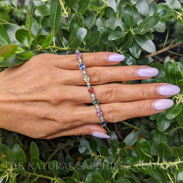 9.63 Ct.Tw. Multi Color Sapphire and Natural Diamond Bezel Bracelet, Platinum 600