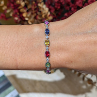 9.63&nbsp;Ct.Tw.Total Carat Weight Multi Color Sapphire and Natural Diamond Bezel Bracelet, Platinum 600 Life Style