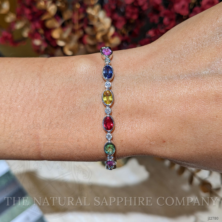 9.63 Ct.Tw. Multi Color Sapphire and Natural Diamond Bezel Bracelet, Platinum 600