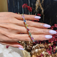 9.63&nbsp;Ct.Tw.Total Carat Weight Multi Color Sapphire and Natural Diamond Bezel Bracelet, Platinum 600 Life Style