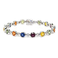 12.58&nbsp;Ct.Tw.Total Carat Weight Multi Color Sapphire and Natural Diamond Bezel Bracelet, Platinum 600 Video