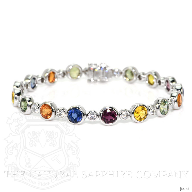 12.58 Ct.Tw. Multi Color Sapphire and Natural Diamond Bezel Bracelet, Platinum 600
