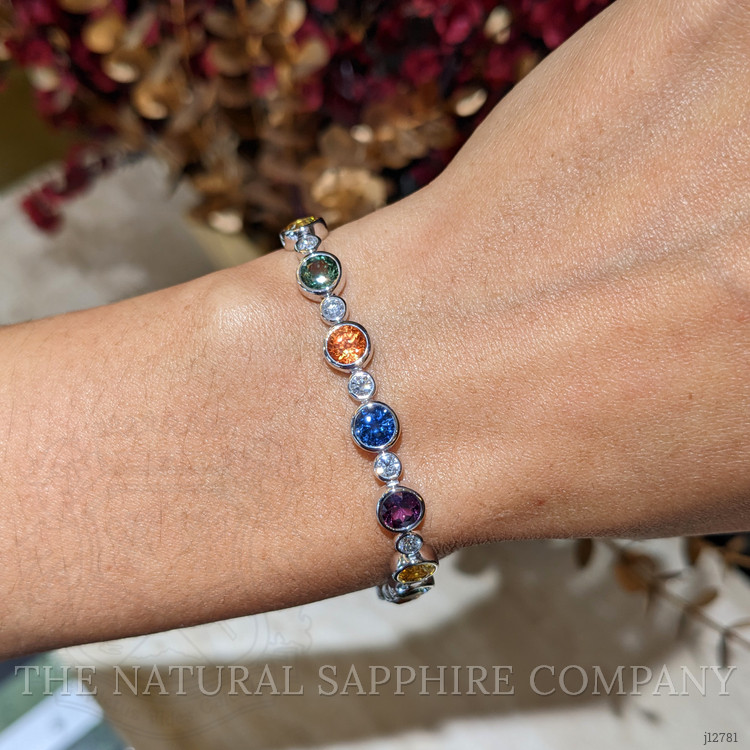 12.58 Ct.Tw. Multi Color Sapphire and Natural Diamond Bezel Bracelet, Platinum 600