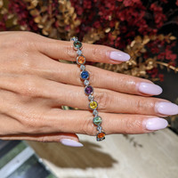 12.58&nbsp;Ct.Tw.Total Carat Weight Multi Color Sapphire and Natural Diamond Bezel Bracelet, Platinum 600 Life Style