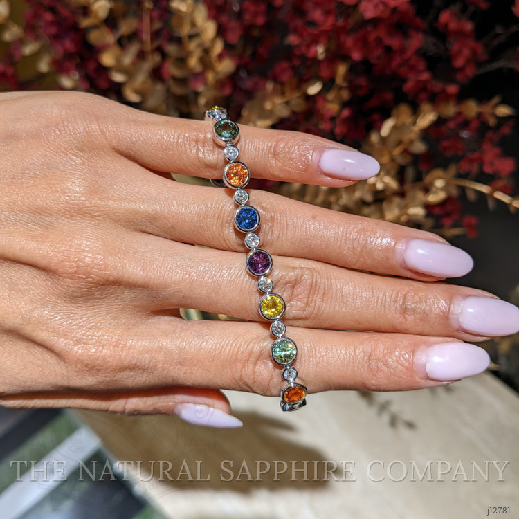 12.58 Ct.Tw. Multi Color Sapphire and Natural Diamond Bezel Bracelet, Platinum 600