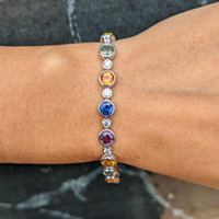 12.58&nbsp;Ct.Tw.Total Carat Weight Multi Color Sapphire and Natural Diamond Bezel Bracelet, Platinum 600 Life Style