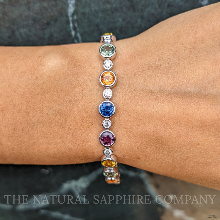 12.58 Ct.Tw. Multi Color Sapphire and Natural Diamond Bezel Bracelet, Platinum 600
