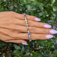 12.58&nbsp;Ct.Tw.Total Carat Weight Multi Color Sapphire and Natural Diamond Bezel Bracelet, Platinum 600 Life Style