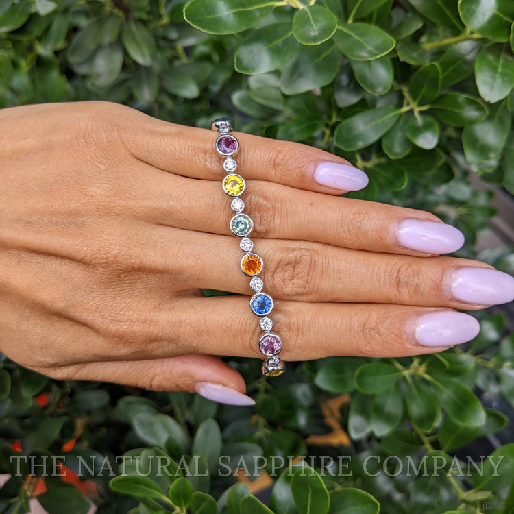 12.58 Ct.Tw. Multi Color Sapphire and Natural Diamond Bezel Bracelet, Platinum 600