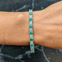 6.11&nbsp;Ct.Tw.Total Carat Weight Emerald and Natural Diamond Tennis/Line Bracelet, Platinum 600 Life Style