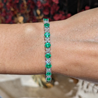 6.11&nbsp;Ct.Tw.Total Carat Weight Emerald and Natural Diamond Tennis/Line Bracelet, Platinum 600 Life Style