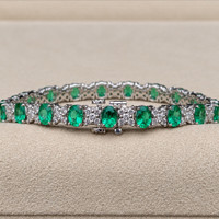 6.11&nbsp;Ct.Tw.Total Carat Weight Emerald and Natural Diamond Tennis/Line Bracelet, Platinum 600 Life Style