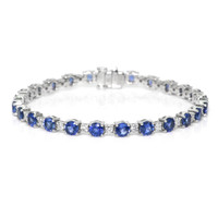 10.30&nbsp;Ct.Tw.Total Carat Weight Blue Sapphire and Natural Diamond Tennis/Line Bracelet, Platinum 600 Video