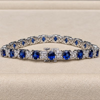 10.30&nbsp;Ct.Tw.Total Carat Weight Blue Sapphire and Natural Diamond Tennis/Line Bracelet, Platinum 600 Life Style