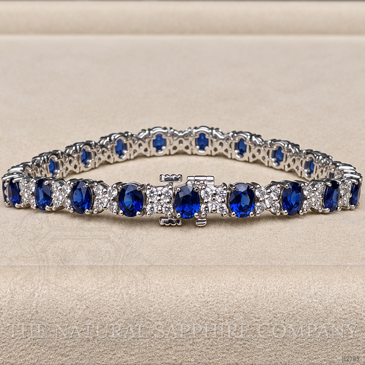 10.30 Ct.Tw. Blue Sapphire and Natural Diamond Tennis/Line Bracelet, Platinum 600