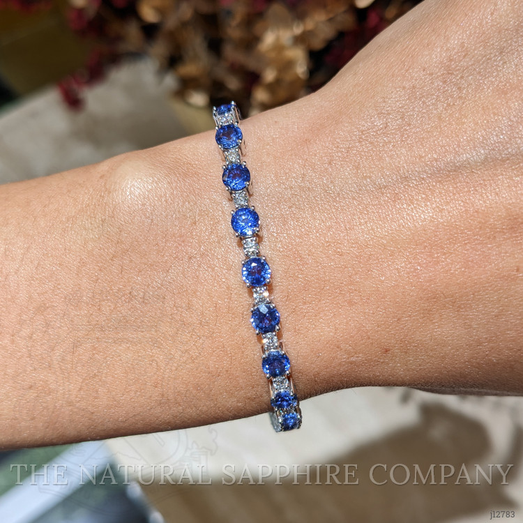 10.30 Ct.Tw. Blue Sapphire and Natural Diamond Tennis/Line Bracelet, Platinum 600
